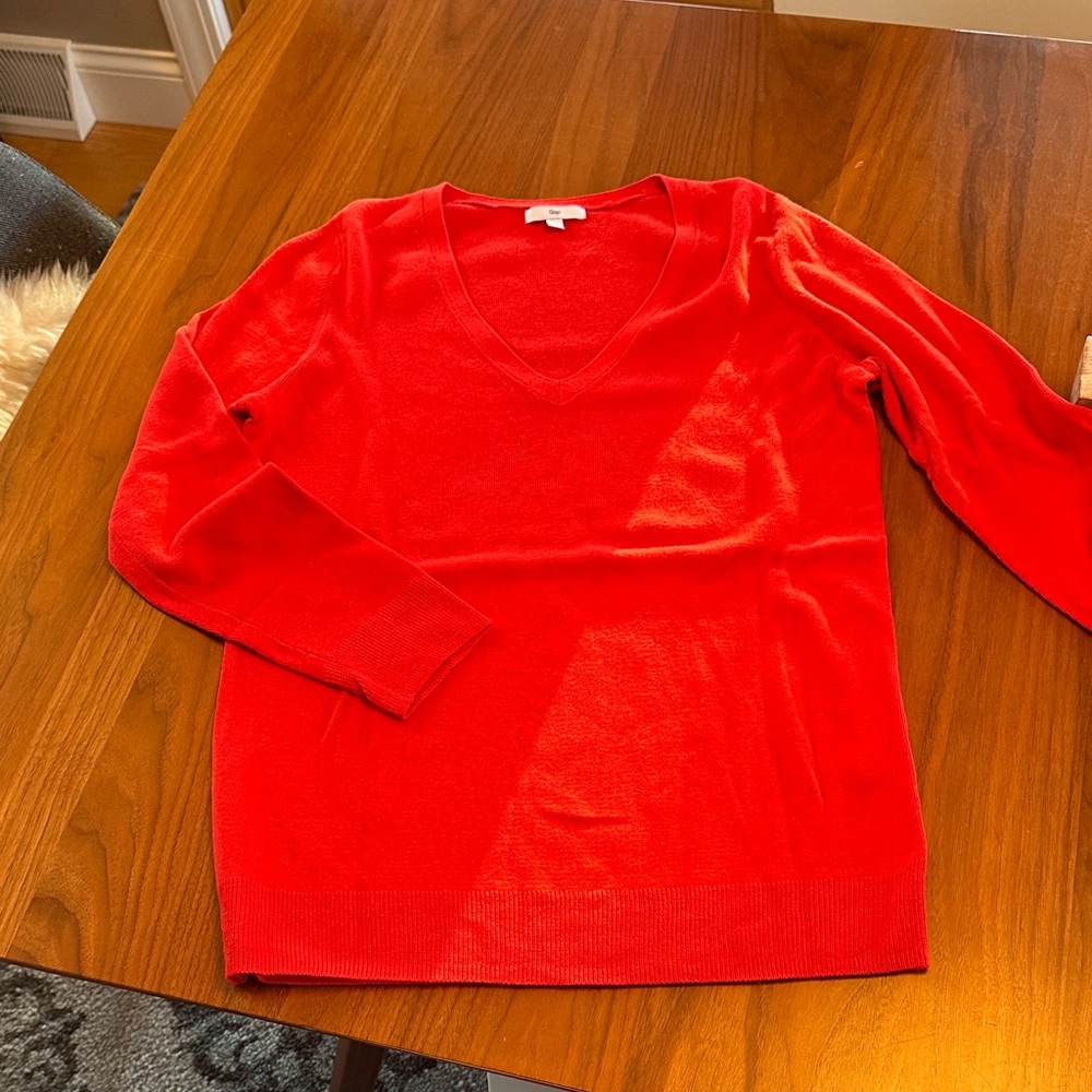 GAP Women's V-Neck Sweater in Orange-Red.  Size L